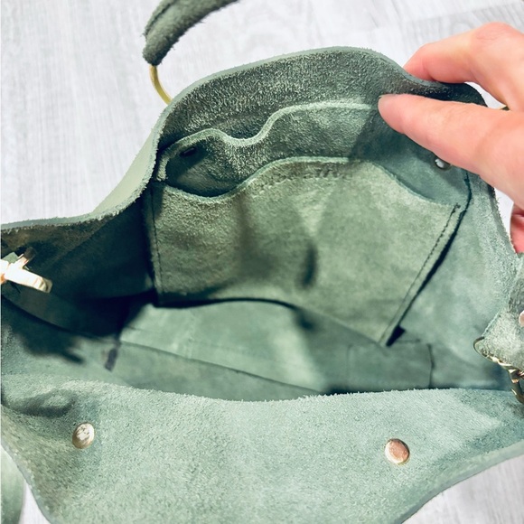 Tribe Alive Suede Olive Green Crossbody Bag with Gold Handles - Picture 7 of 8